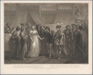 Catherine van Valois og konge Hendrik V van Engeland, 1420 Prinsessen Catherine af Frankrig præsenterede for Henrik den 5. af England (...) i 1419 / La Princesse Catherine de France (...) (titel på objektet)