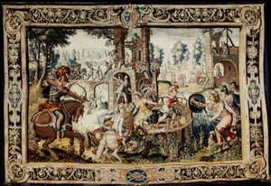 Øvelse i angreb og forsvar af en bastion, designet 1562-1565 (vævet 1611-1627) (uld og silke) af Antoine Caron