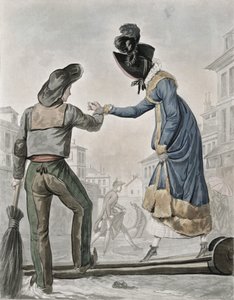En kvinde betaler en gadefejer for at krydse en landgangsbro over en beskidt gade af Antoine Charles Horace Vernet