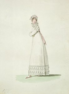 Elegant kvinde i en udendørs kjole, illustration fra 