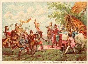 Philip Augustus af Frankrig ved Bouvines, 1214 (chromolitho) af Antoine Charles Horace Vernet