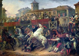 Scene af et umonteret hestevæddeløb i Rom af Antoine Charles Horace Vernet