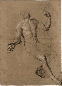 Studie af en siddende mandlig nøgenmodel, til Bacchus af Antoine Coypel