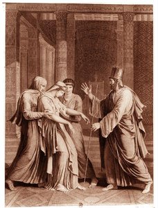 Esther foran Assuerus, illustration fra 