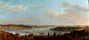 Panoramaudsigt over Istanbul, Tyrkiet"" (Panoramaudsigt over Istanbul) Maleri af Antoine Favray (1706-1791) Olie på lærred 1700-tallet Dim 100x213 cm Pera Museum, Istanbul af Antoine Favray