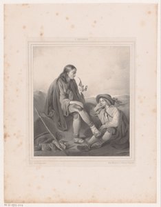 Piberygende mand og dreng i landskab af Antoine Franciscus Cornelis Hoffmann