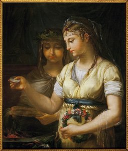 To vestaler forbereder et offer. Maleri af Antoine Francois (Antoine-Francois) Callet (1741-1823), olie på lærred af Antoine François Callet
