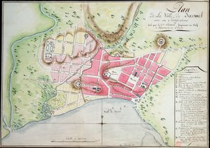 Plan over Jacmel by med befæstninger af Antoine François Sorrel des Rivieres