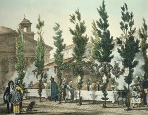 Italien, Rom, Pantheon street food sælgere af Antoine Jean-Baptiste Thomas, tryk af Antoine Jean Baptiste Thomas
