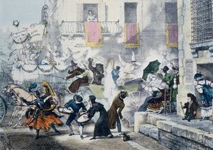 Kaster med konfetti under karnevallet i Rom, af Antoine-Jean-Baptiste Thomas (1791-1833), Italien