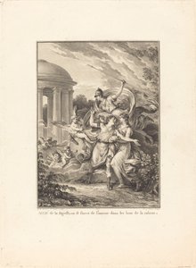 Frontispice: Hjælpet af visdom flygter vi fra kærligheden ind i fornuftens arme af Antoine Jean Duclos after Jean Michel Moreau