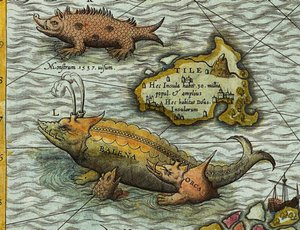 Detalje af et kort over havet (Carta marina) af Olaus Magnus (1490-1557) af Antoine Lafrery