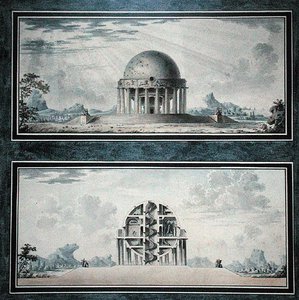 Design for a House for a Cosmopolite, 1783 (wc på papir) (detalje) (se også 195241-195242, 196725-196726) af Antoine Laurent Thomas Vaudoyer