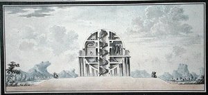 Design for a House for a Cosmopolite, 1783 (wc på papir) (detalje) (se også 195241-195242, 196724-196725) af Antoine Laurent Thomas Vaudoyer
