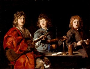 Fransk:  Trois jeunes musiciens Tre unge musikere af Antoine Le Nain