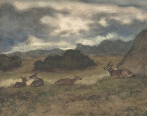 Hjorte i Landskab, 1810-75. af Antoine Louis Barye