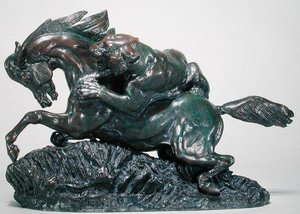 Hest overrasket af en tiger (bronze) af Antoine Louis Barye