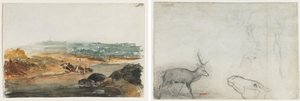 Landskab (rekto); Studier af dyr (verso) af Antoine Louis Barye