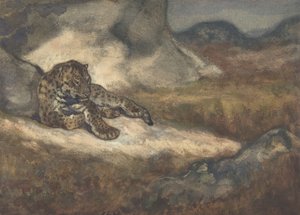 Leopard liggende, 1810-75. af Antoine Louis Barye