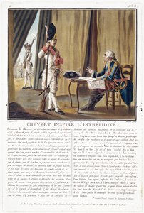Francois Chevert (1695-1769) inspirerer mod, indgraveret af Jean Baptiste Morret (fl.1790-1820), 1789 af Antoine Louis Francois Sergent-Marceau