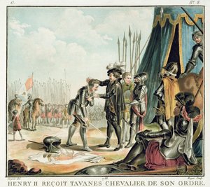 Henri II (1519-59) modtager Jean de Tavanes som ridder i sin orden, indgraveret af Roger, 1788 af Antoine Louis Francois Sergent-Marceau