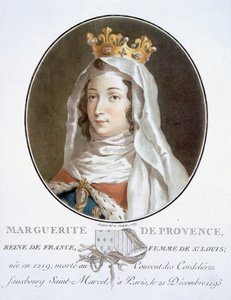 Marguerite de Provence, fra Portrætter af store mænd, berømte kvinder og mindeværdige motiver fra Frankrig, indgraveret og trykt i farver, udgivet af Pierre Blin, 1786-92, Paris (farvegravering)