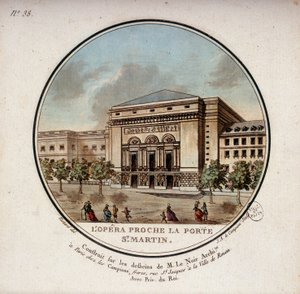Operaen bygget i henhold til tegningerne af arkitekten Le Noir nær Porte Saint Martin i Paris i dag teateret i Porte Saint Martin. I prittoresque udsigt over hovedbygningerne i Paris af sergent af Antoine Louis Francois Sergent-Marceau