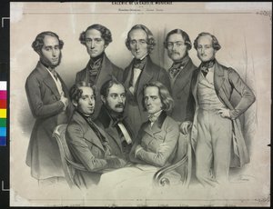 Gruppe af berømte pianister (litografi) af Antoine Maurin