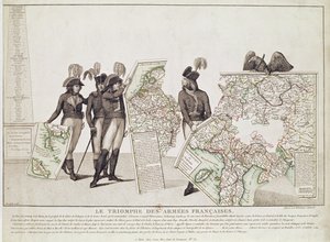 De franske hærers triumf, Napoleon og hans generaler med kort over deres sejre ved freden i Loeben, 18. april 1797, ca.1797