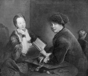 Portræt af kobberstikkeren Georg Friedrich Schmidt og hans hustru Dorothea Luise, født Videbant af Antoine Pesne