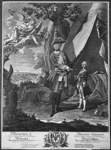 Frederik II (1712-86) og hans nevø Frederik Vilhelm II (1744-97), graveret af Johann Probst (1673-1750) af Antoine Pesne