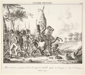 Menier (Hussar) kaster sig alene ind i rækken af en engelsk bataljon, dræber fanken og erobrer flaget (Druten, 1795)