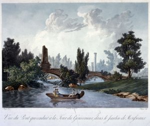Bro til Tour du Gouverneur i Parc Monceau, indgraveret af Chapuy (akvatint) af Antoine Pierre after Mongin