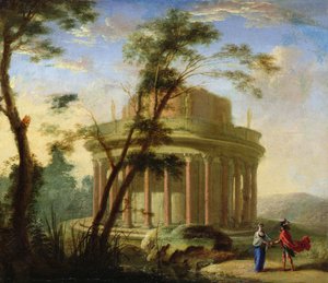 Landskab med et gammelt tempel (maleri) af Antoine Pierre the Younger Patel