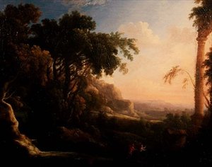 Pan og Syrinx i et arkadisk landskab af Antoine Pierre the Younger Patel