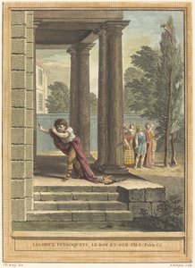To papegøjer, kongen og hans søn af Antoine Radigues after Jean Baptiste Oudry