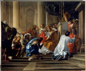 Første korstog: "" Raymond IV af Toulouse, dit Raymond de Saint Gilles, greve af Toulouse og Tripoli (Raymond I) (1042-1105) tager korset"" Maleri af Antoine Rivalz (1667-1735) Toulouse. Musée des Augustins