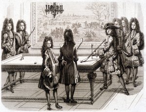 Ludvig XIV spiller billard (med Monsieur (kongens bror), hertug af Vendôme, greve af Toulouse, Chamillart, le Roi, M. d