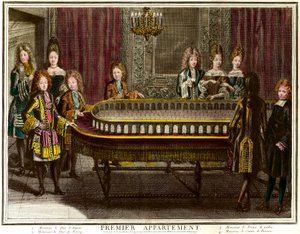 Philippe af Frankrig, hertug af Anjou, dengang konge af Spanien (1683-1746), Charles, hertug af Berry (1686-1714) og prins af Wales spiller portik i Louis XIV
