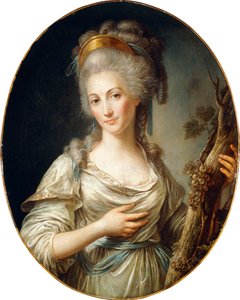 Portræt af en dame, der siges at være prinsessen de Lamballe, stående trekvart lang, iført en hvid kjole med blå skærf,