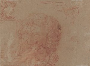 Figurskitser og en kopi efter et skulptureret hoved [verso] af Antoine Watteau