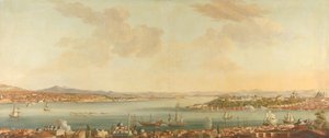Udsigt over Konstantinopel (Istanbul) og Seraglio fra den svenske legation i Pera af Antoine van der Steen