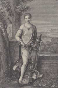 Judith stående med foden på hovedet af Holofernes, ca. 1729. af Antoinette Larcher