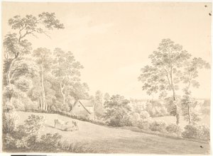 Landskab med hus og køer ved Elben
