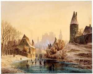 Skøjtebane ved en flod, 1855.