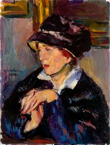 Kvinde med mørk hat - Maleri af Anton Faistauer (1887-1930) olie på lærred