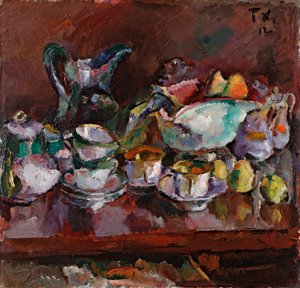 Stilleben med kaffekopper - Maleri af Anton Faistauer (1887-1930)
