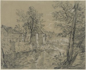 Huse ved floden (huse ved Weißeritz i Plauenschen Grund nær Dresden) af Anton Graff