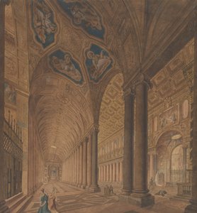 Indvendig udsigt over basilikaen Santa Maria Maggiore, Rom, 1833. af Anton Hallmann
