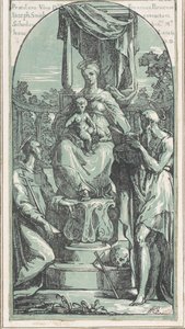 Jomfruen og barnet på tronen, Saint Hieronymus nederst til højre, Saint Francis..., før 1749. af Anton Maria Zanetti